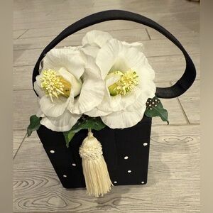 One of a kind! Artisan Black and White Polkadot Floral Mini Bag